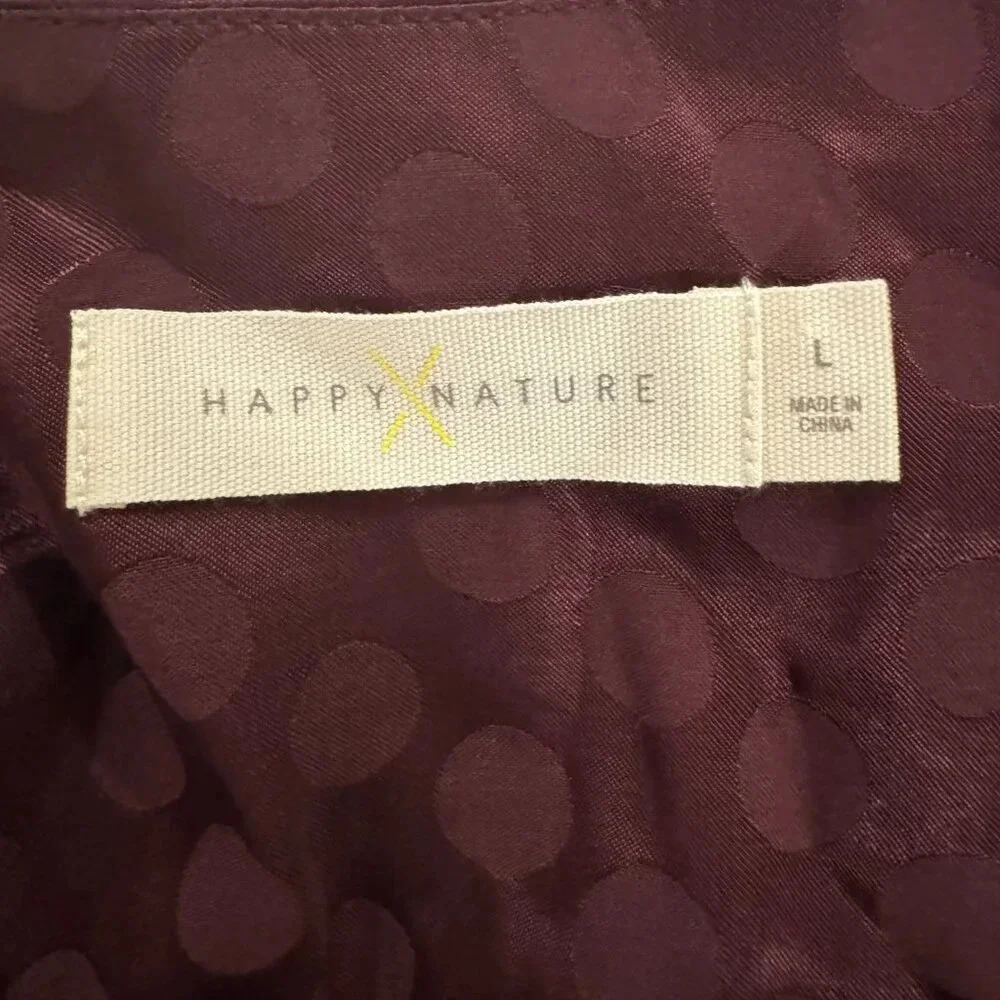 Happy X Nature Kate Hudson Deep Maroon Polka Dot Puff Sleeve Wrap Blouse - Picture 5 of 7
